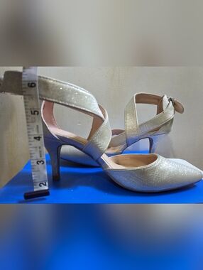 Kelly & Katie Silver Glitter Crisscross Mid-Heel Sandals